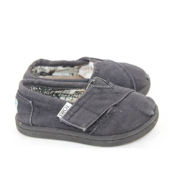 TOMS Infants Toddlers Tiny Classic Canvas Slip On Shoes Size 5 Adjustable Black - Picture 6 of 11